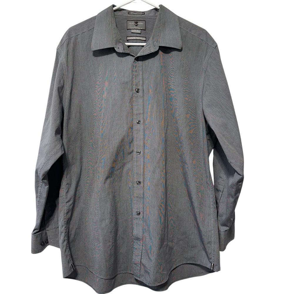 Black Brown 1826 Mens Button Down Shirt Gray Pinstripe Egyptian Cotton